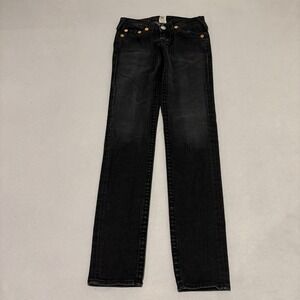 True Religion Stella Big T Skinny Jeans Black Faded Low Rise Size 27 Preppy Fall